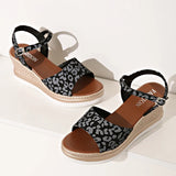 2025 Summer Leopard Print Wedges Sandals Women Plus Size Ankle Buckle Platform Sandles Woman Lightweight Chunky Heel Sandalias