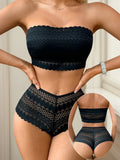 New product: Blue no steel ring strapless lace 2-piece party beach women's underwear set that can be worn outside J3440