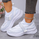 Shiny Crystal White Platform Sneakers Women Comfort Knitted Breathable Walking Shoes Woman Casual Non-Slip Sport Shoes Ladies