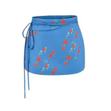 Vacation Vietnam Low-waist Cross-strap Mini Skirt For Women Summer Fresh Print Slim-fit Bodycon Ultra-short Skirt Elegant H1YO