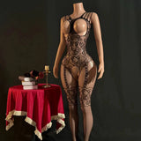 Sexy Bodysuit With Hollowed-out Chest Mesh Sexy One-piece Jacquard Open-crotch Halter Neck Backless Deep V Sleeveless Charm 57AF