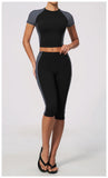 Color Blocking 2PCS Yoga Set Women's Tracksuit Short Sleeve O Neck Sports T Shirts High Waist Cropped Pants Tight Fitness Suits