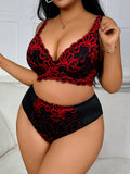 Black Red Embroidery Lingerie Set Sexy Wireless Bra Plus Size Push-Up Thin Breathable Seamless Adjustable