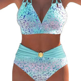 Vintage Purple Leopard Print Gradient Two Piece Swimsuit Tankini Set Women V Neck Push Up Bra Belt High Waist Swimwear 2026 3XL