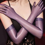 Ultrathin Sunscreen Driving Gloves Sexy Lace Oil Shiny Gloves for Women See Through Elastic Gloves Luxury Candy Color