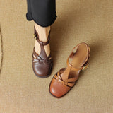 Women's Roman Gladiator Sandals Summer New Khaki Brown Hollow Out T-Strap High Heels Korean Top Quality Mary Jances Sandals