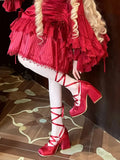 2026 Plus Size 43 Retro Red Lolita Ankle Wrap Pumps Sweet 5cm Med Square Heels Gothic Cosplay Ballet Mary Janes Shoes Women