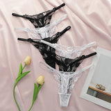 6pcs Ladies' New Lace Sexy Black And White Embroidered Flower Print Sexy Set Thong Underwear C2648