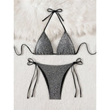 Sparkling Leopard Halter Bikini Female Swimsuit Women Swimwear Two-pieces Bikini set High Leg Cut Bather Bathing Suit Swim K7182
