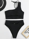 Asymmetric One Shoulder High Waist Bikini Women Swimsuit Female Swimwear Two-pieces Bikini Set Tummy Cut Out Bathing Suit Swim