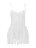 Women Summer Mini Dress Spaghetti Strap Frill Corset Backless Bandage Lace Tiered Ruffle Dress Club Party Sexy Dresses