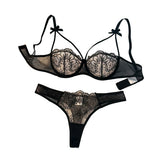 2-Piece Women's Black Comfortable Lightweight Bow Semi Transparent Lingerie Set ZA824057