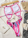 2026 Sexy One Piece Swimsuit Swimwear Women Print Hollow Circles Halter High Waist Bathing Suit Beachwear Maillot De Bain Femme