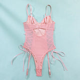 New Pink Sequin Hollow Out Bodysuits Elegant Backless Deep V Suspenders Sleeveless Bodysuits For Women Transparent Charming ZHAN