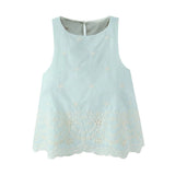 Sleeveless Top Skirt Two Pieces Matching Set for Women Light Blue Vintage Skirt Set French Style Embroidery Cotton Dress Set