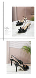Big Size 42 Summer Elegant Beige Slingback Pumps Sexy Pointy Toe Black Thin High Heels Shoes Women Bow Knot Office Lady Shoes