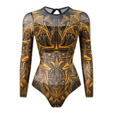 S - XXL Printed Long Sleeve With Sarong One Piece Swimsuit Women Swimwear Female Flowers Padded Bather Bathing Suit Swim K7181