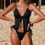 Sexy Yellow Black Bikini Set 2026 Women Front Tie Lace Patchwork Crop Top Thong Swimsuit Summer Holiday Bathing Suit Swimwear
