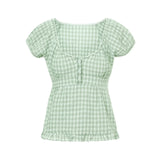 Summer Women Short Sleeve T-shirt Solid Color Low-necked Pleated Hem Casual Tops Y2K Retro Shirts