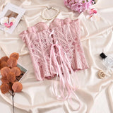 Toucheart Hot Girl Suspender Sexy Top with Fishbone Corset Intimate Hollow See-through Lace Classic Romantic Retro Palace Corset