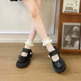 Sweet Bowknot Lace Strap Platform Mary Jane Shoes Women Korean Patent Leather Jk Lolita Shoes Woman 2025 Thick Heel Pumps Female