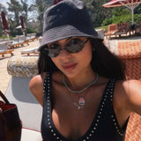 Sexy Deep V-neck One Piece Swimsuit Women Swimwear Fashion Lady Rivet Detail Bodysuit Luxury Mujer Bathing Suit Female Beachwear