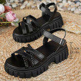 Fashion Woven Strap Platform Sandles Women Pu Leather Ankle Buckle Thick Bottom Sandals Woman Plus Size 43 Gladiator Sandalias