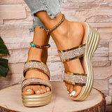 Chunky Platform Gold Sequins Sandals Women Summer Lightweight Wedges Slippers Woman Plus Size 43 Outdoor High Heel Sandles