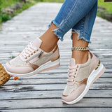 Plus Size 44 Wedges Sneakers Women Fashion Pink Gold Lace Up Platform Sports Shoes Woman Non Slip Thick Bottom Vulcanized Shoes