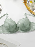Two Pieces Transparent Floral Bras Panties Set Clothing Sexy Underwire Push Up Lingeries For Women lace bra A2123