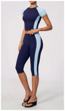 Color Blocking 2PCS Yoga Set Women's Tracksuit Short Sleeve O Neck Sports T Shirts High Waist Cropped Pants Tight Fitness Suits