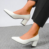 Plus Size 42 Pointed Toe Thick Heels Pumps Women Slip On Pu Leather High Heels Shoes Woman High Heeled Office Party Shoes Ladies