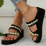 2025 Thick Bottom Clip Toe Slippers for Women Fashion Floral Fabric Wedge Sandals Woman Summer Eva Wear-Resistant Slides Female