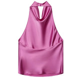 Women's Fashionable Sleeveless Halter Neck Top With Silk Satin Cowl Backless Sleeveless Blouse For Women Elegant Summer Top 3QM8