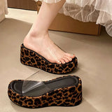 Transparent PVC Wedge Slide Mules Shoes Women Vintage Slip On Platform 7.5CM High Heel Leopard Print Polka Dot Summer Sandals