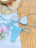 2025 Sexy Light Blue Bikini Top and Bottoms with White Beads Perfect for Summer Beachwear Pool Parties Special Occasions