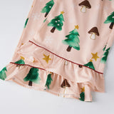 Christmas Pajama Set for Women Long Sleeve Lapel Mushroom Christmas Tree Print Shirt Pants Loose Two Pieces Sleepwear