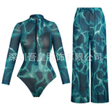 2026 Mesh Swimsuit with Long Pants & Swimdress Long Sleeve Mesh Beachwear Sexy High Waist Bathing Suit Smart Beach Clothing