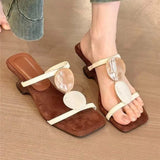 Square Toe Slippers Women High Heels Sandals Open Toe Shoes 2026 Summer Casual Beach Pumps Sexy Pumps