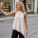 Women's Summer Solid Color/Dot Print Halter Tops Stylish Layered Asymmetrical Handkerchief HemSleeveless Vest