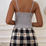 Summer Women's Sexy Camisole Pajama Set Women's Printed Letter Top Paired with Checkered Printed Shorts Home Pajama Set