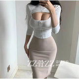 WOMENGAGA Mid Length Skirt For Elegance Apricot Slim Mini Dress Sweet Sexy Korean Women 2023 Skirts High Waist Fashion HGR0