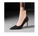 NASBAVI Sexy Lace High Heels Net Gauze Thin Heel Pointed Toe Slimming Nightclub Style Low Heel Single Shoes 41 42 43