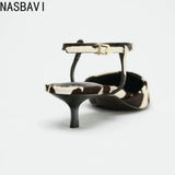 NASBAVI Plus Size 34-43 New Horsehair Women Sandals Stiletto High Heels Pointed Toe Buckle Strap Summer Shoes Ladies Party Shoe