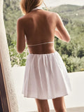Bowknot White Backless Beach Summer Women's Dress Deep V Neck Cotton Short Vestidos Sexy Sleeveless Halter New in Dress 2025