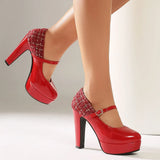 Sexy Black Faux Suede Double Buckle Straps Platform Mary Jane Pumps High Heels Wedding Club Daily Dress Shoes Women Plus Size 48