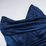 Elegant Strapless Solid Evening Gown Chic Satin Corset Dress for Women V-neck Split Blue Long Dress Lady Summer Party Dress up