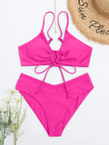 New Women's Swimsuit High Waist Two Piece Bikini Set Hollow Out V-neck Bandage Cross Backless Beach Swimwear Summer Bathing Suit
