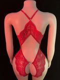 Sexy Lace Bodysuit Women Deep V Halter Teddy Lingerie Open Back Backless One Piece Sleepwear Transparent Floral Mesh Nightwear