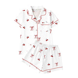 Women's Sleepwear Women's Comfort Printed Pajamas Set Milk Silk Cardigan Short Sleeve Shorts Homewear Set